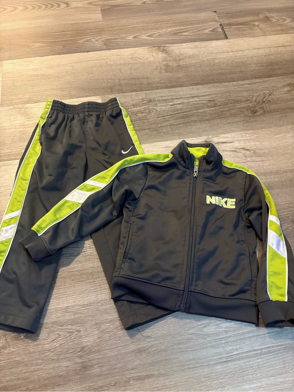 Nike Black and Neon Green Kids Track Jacket & Pants Set